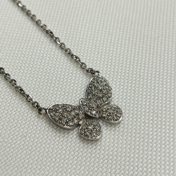14KT White Gold Pave Diamond Butterfly Pendant Necklace